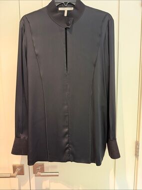 Victoria Beckham Silk-Blend Black Mandarin Collar blouse